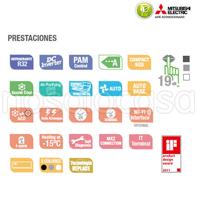 Split Mitsubishi Electric MSZ-EF Prestaciones R-32 Split Mitsubishi Electric MSZ-EF Prestaciones R-32