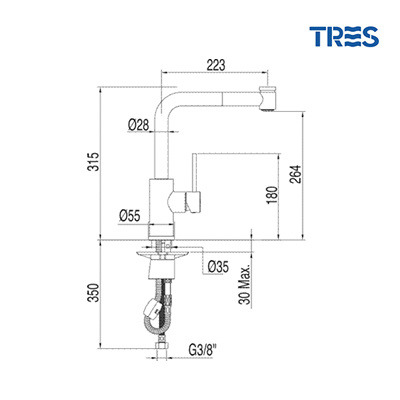 Grifo de Cocina Tres Extraíble Max Monomando Vertical Caño Giratorio Medidas Grifo de Cocina Tres Extraíble Max Monomando Vertical Caño Giratorio Medidas