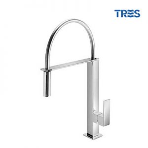 Grifo de Cocina Tres Extraíble Cuadro Tres Monomando Vertical Caño Giratorio