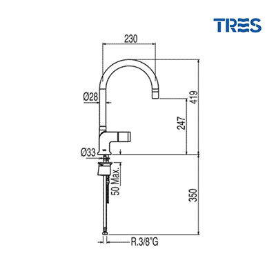 Grifo de Cocina Tres Extraíble Cub Monomando Vertical Caño Giratorio Medidas Grifo de Cocina Tres Extraíble Cub Monomando Vertical Caño Giratorio Medidas