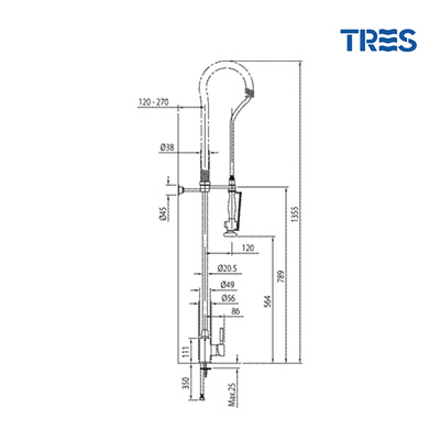 Grifo de Cocina Tres 3.0 Industrial Medidas Grifo de Cocina Tres 3.0 Industrial Medidas