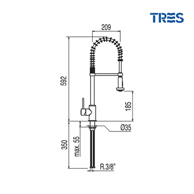Grifo de Cocina Tres Industrial Max 2.0 Medidas Grifo de Cocina Tres Industrial Max 2.0 Medidas